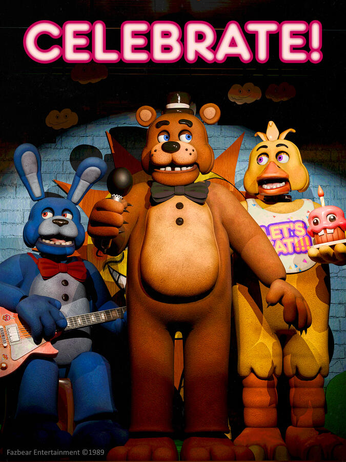 Photoscan of Freddy's 'CELEBRATE' poster